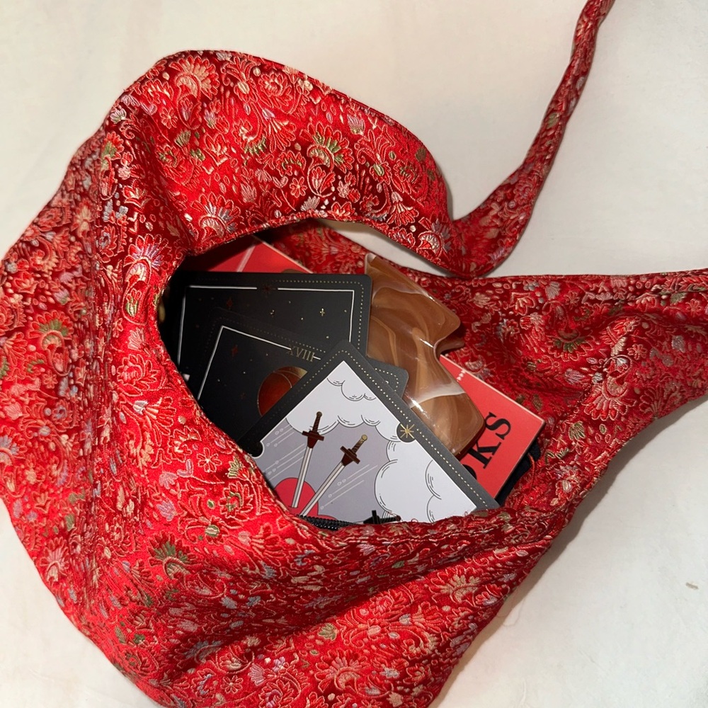 100% Silk Red Floral Embroidered Shoulder Bag